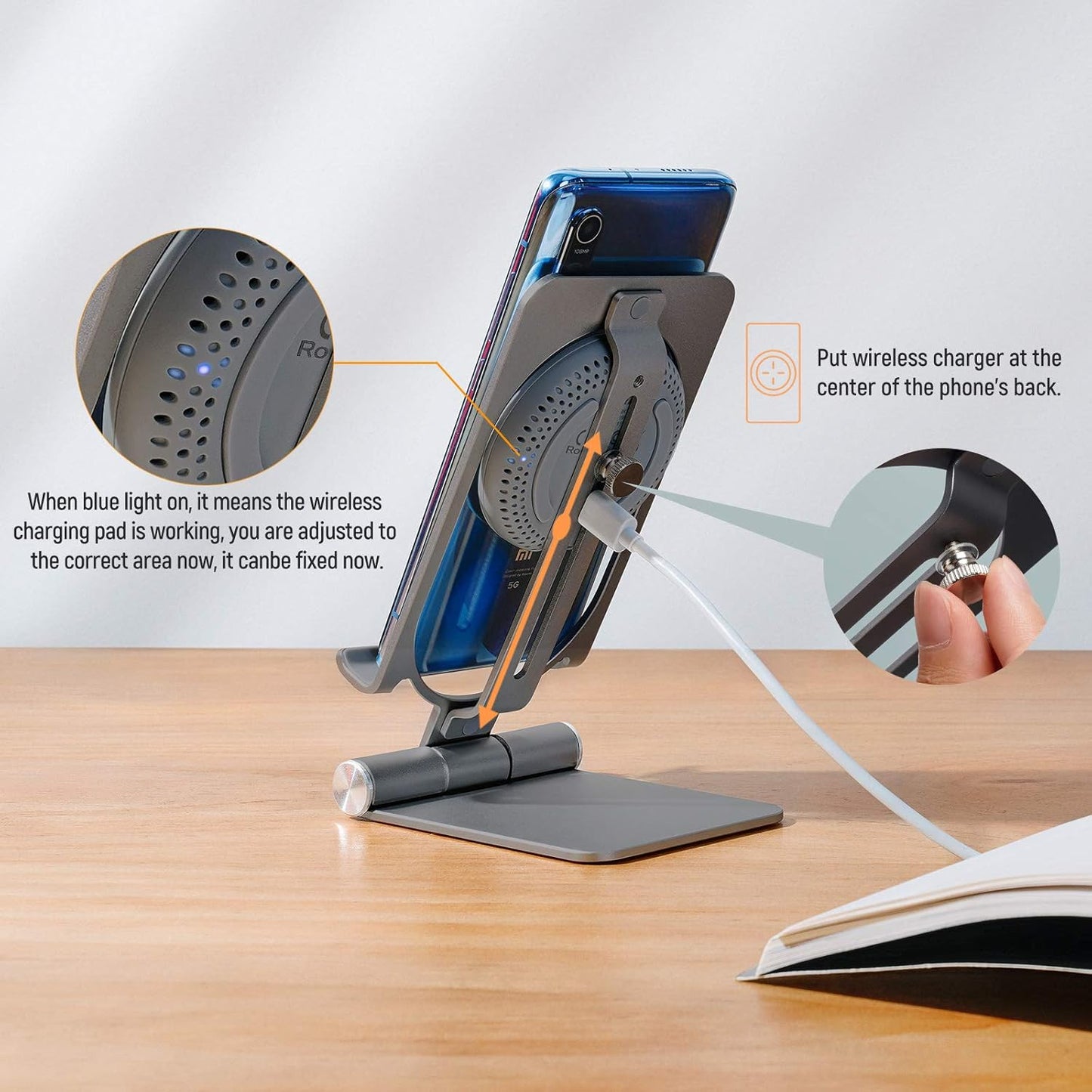 For Samsung S21 Ultra Wireless Charger Stand 15W/7.5W  Aluminum 2 in 1 Wireless Charging Station Dock Pad for Iphone 12 Pro Max/11 Pro Mas/Xs Max for Samsung S21 Note 20 Ultra (Grey)